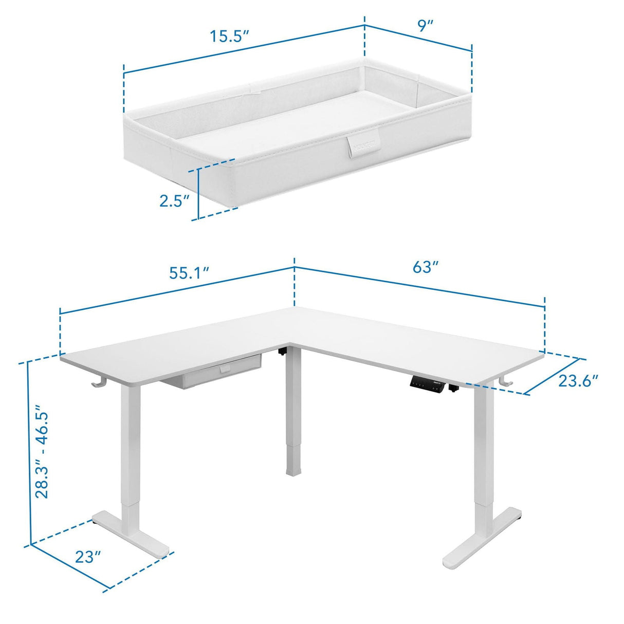 Standing Desk - Large Electric Height Adjustable Corner Standing Desk - Mount-It! -