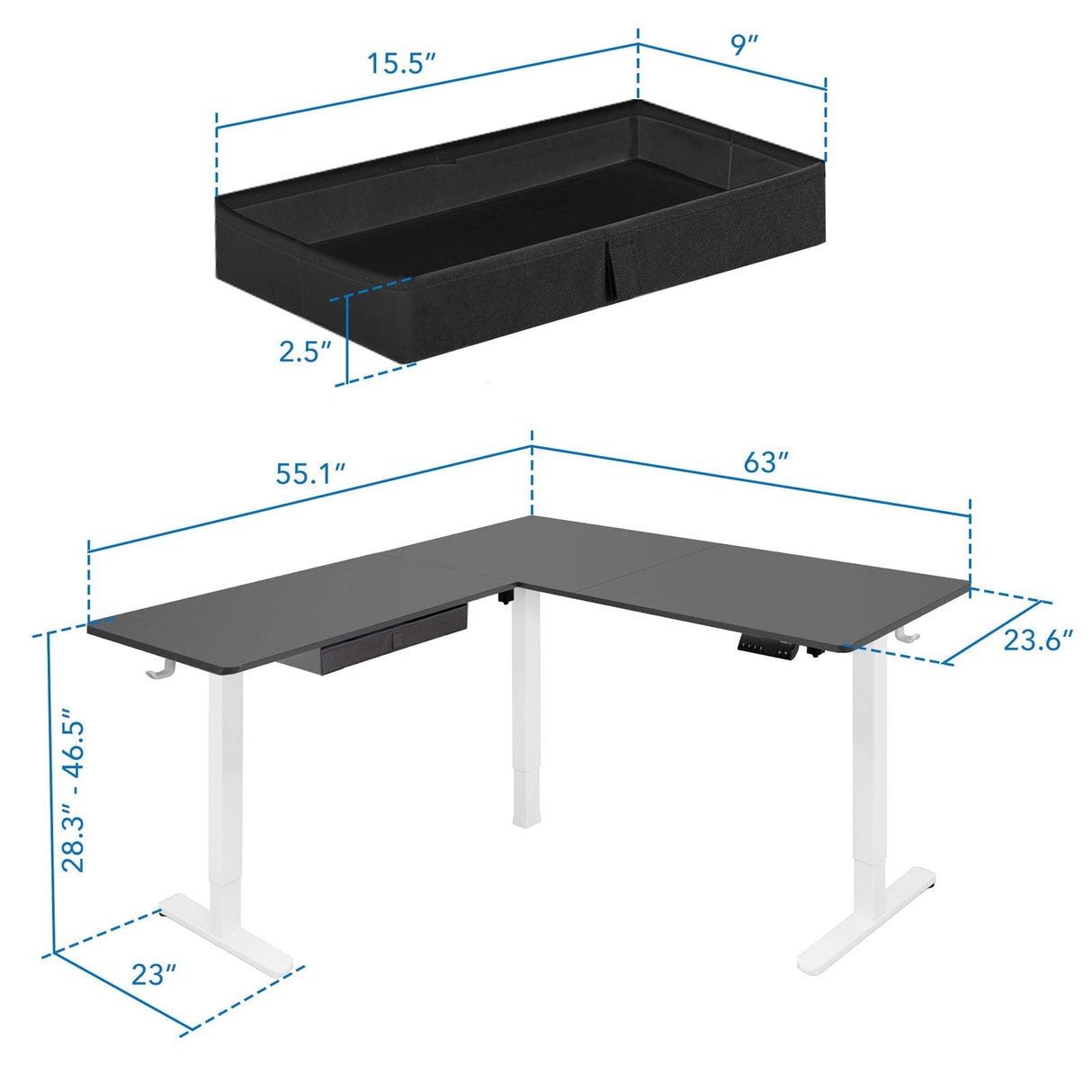 Standing Desk - Large Electric Height Adjustable Corner Standing Desk - Mount-It! -