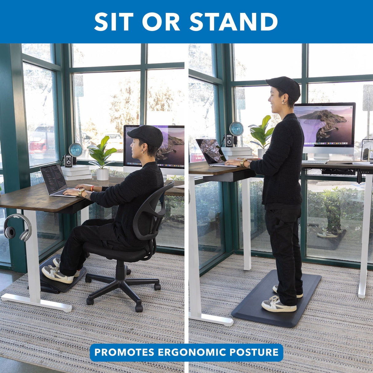 Standing Desk - Large Electric Height Adjustable Corner Standing Desk - Mount-It! -