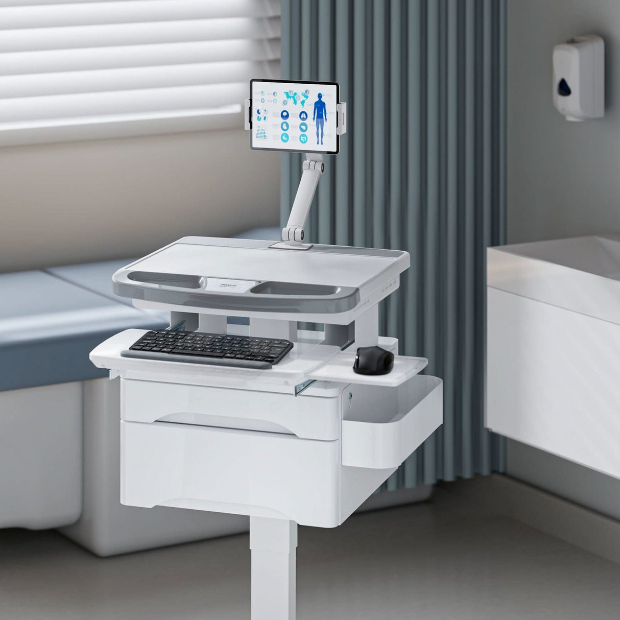 - MedHub Mobile Workstation with Drawers and Tablet Arm - Mount-It! - MI-16028