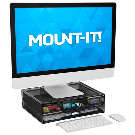 Monitor Risers - Mesh Computer Monitor Stand W/ Two Drawers - Mount-It! -