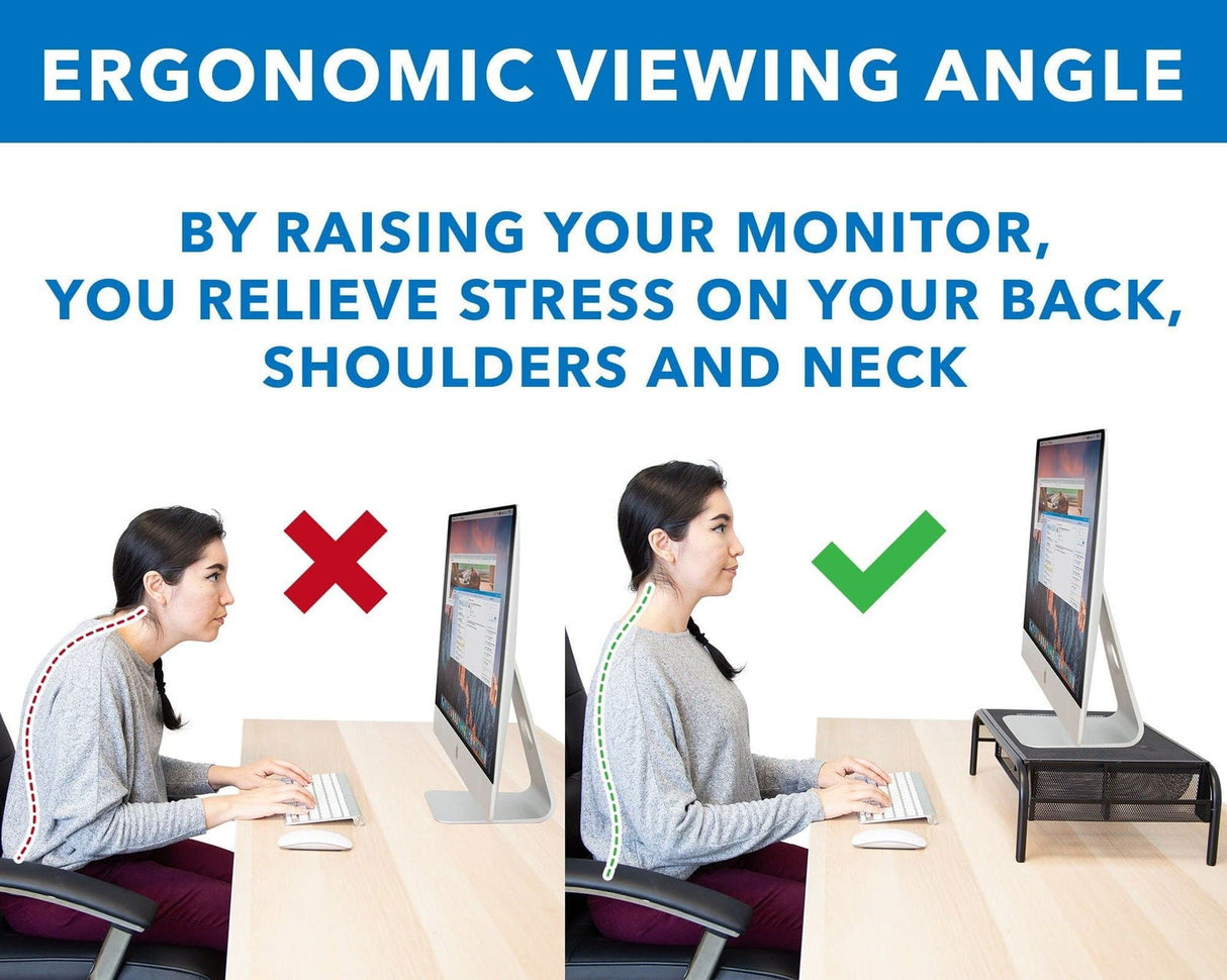 Monitor Risers - Metal Mesh Computer Monitor Stand and Riser with Pullout Drawer - Mount-It! - MI-7366