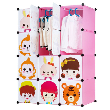 Pink Storage - Children's Portable Clothes Closet Rack with XL Storage Cubes - Mount-It! - WI-4033XL