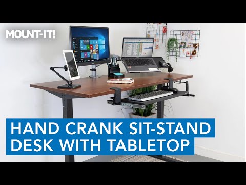 Hand Crank Standing Desk with 55" Tabletop - Black Base