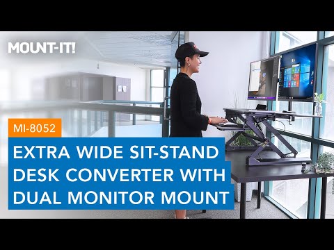 Extra Wide Sit-Stand Desk Converter with Dual Monitor Mount