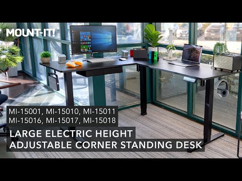 Large Electric Height Adjustable Corner Standing Desk - Black Base