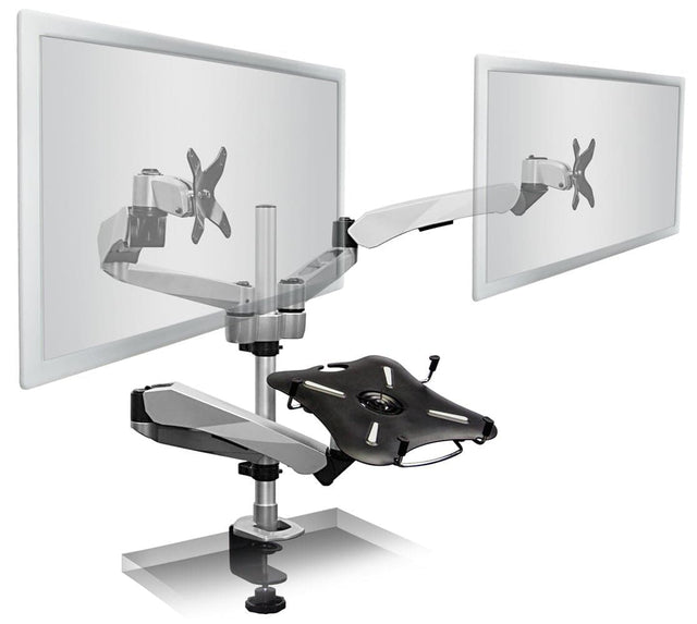 Silver Monitor Mount - CLiX Series Full Motion Dual Monitor + Laptop Mount with Cooling Fan - Mount-It! - MI-75826