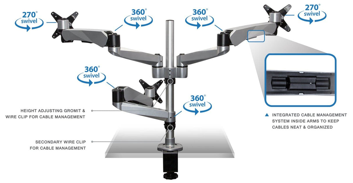 Silver Monitor Mount - CLiX Series Full Motion Dual Monitor + Laptop Mount with Cooling Fan - Mount-It! - MI-75826