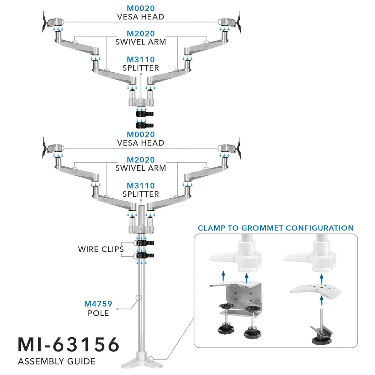 Silver Monitor Mount - CLiX Series Full Motion Quad Monitor Desk Mount - Mount-It! - MI-63156