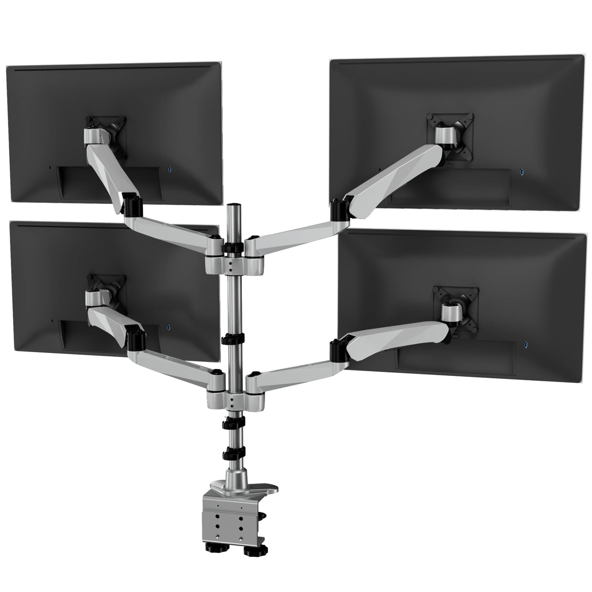 Silver Monitor Mount - CLiX Series Full Motion Quad Monitor Desk Mount with Gas Spring Arms - Mount-It! - MI-65156