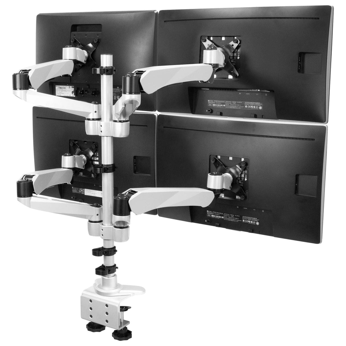 Silver Monitor Mount - CLiX Series Full Motion Quad Monitor Desk Mount with Gas Spring Arms - Mount-It! - MI-65156