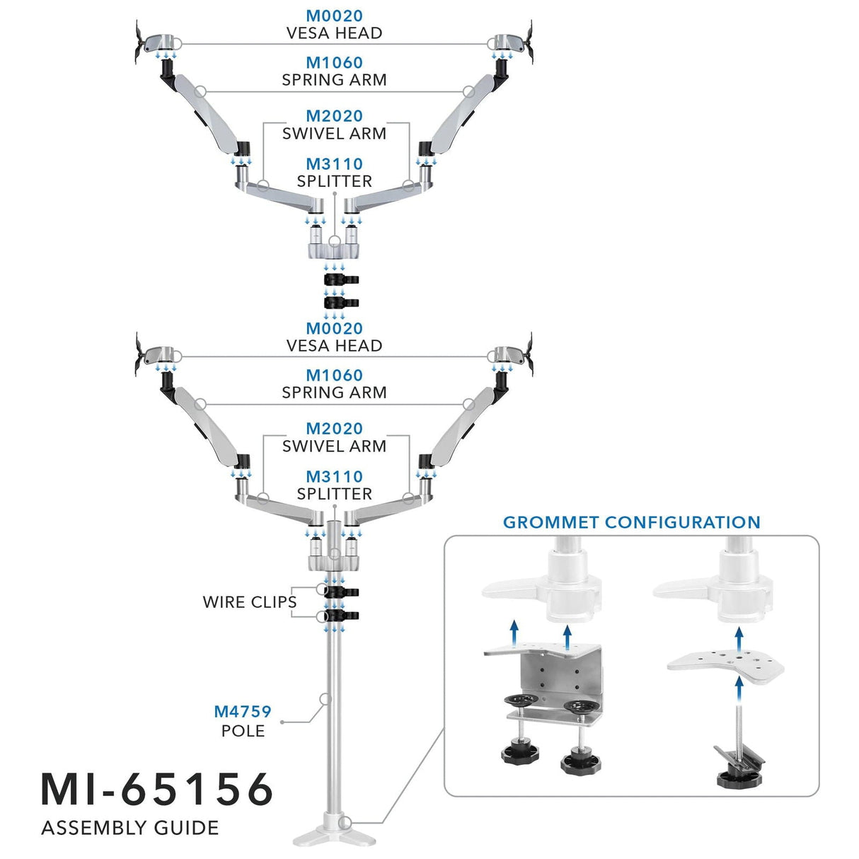 Silver Monitor Mount - CLiX Series Full Motion Quad Monitor Desk Mount with Gas Spring Arms - Mount-It! - MI-65156