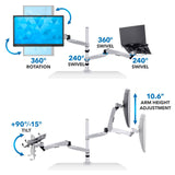 Silver Monitor Mount - CLiX Series Full Motion Single Monitor + Laptop Mount with Cooling Fan - Mount-It! - MI-75816