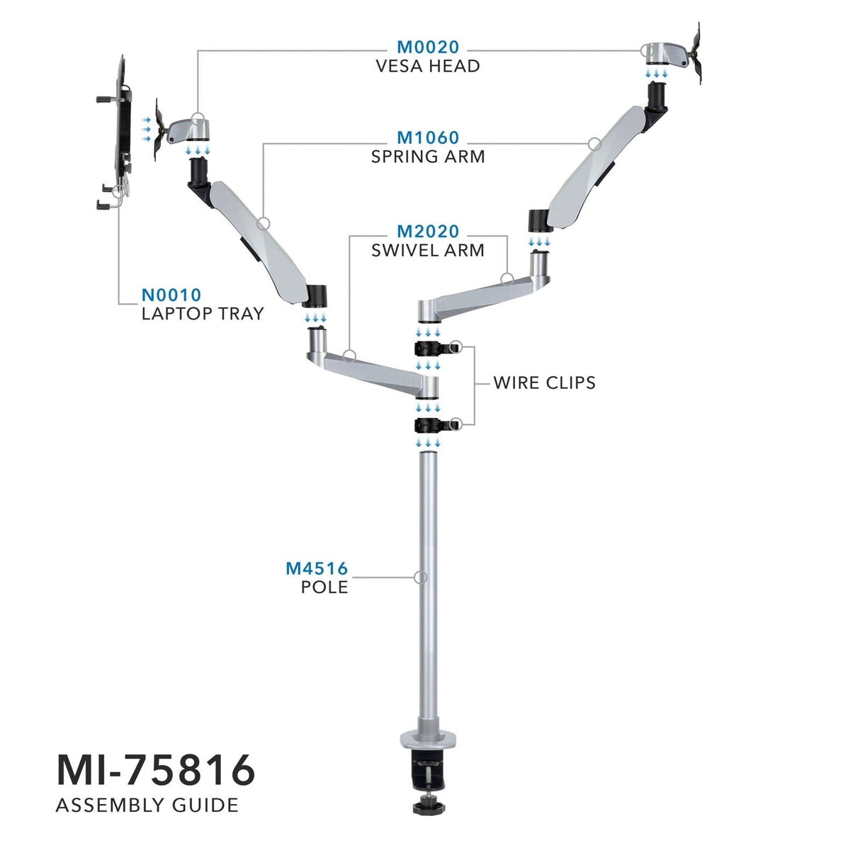 Silver Monitor Mount - CLiX Series Full Motion Single Monitor + Laptop Mount with Cooling Fan - Mount-It! - MI-75816