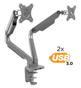 Silver Monitor Mount - Dual Monitor Desk Mount w/ USB Ports - Mount-It! - MI-2762