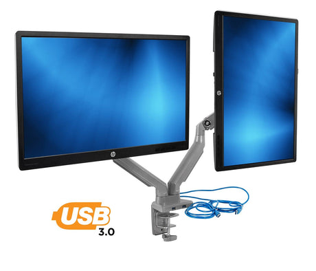 Silver Monitor Mount - Dual Monitor Desk Mount w/ USB Ports - Mount-It! - MI-2762