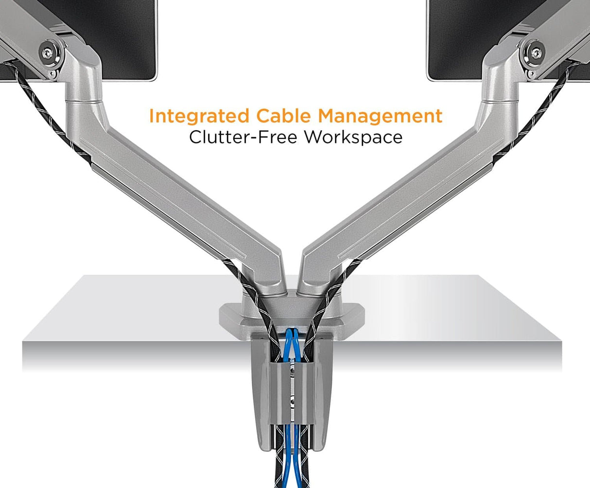 Silver Monitor Mount - Dual Monitor Desk Mount w/ USB Ports - Mount-It! - MI-2762