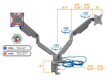 Silver Monitor Mount - Dual Monitor Desk Mount w/ USB Ports - Mount-It! - MI-2762