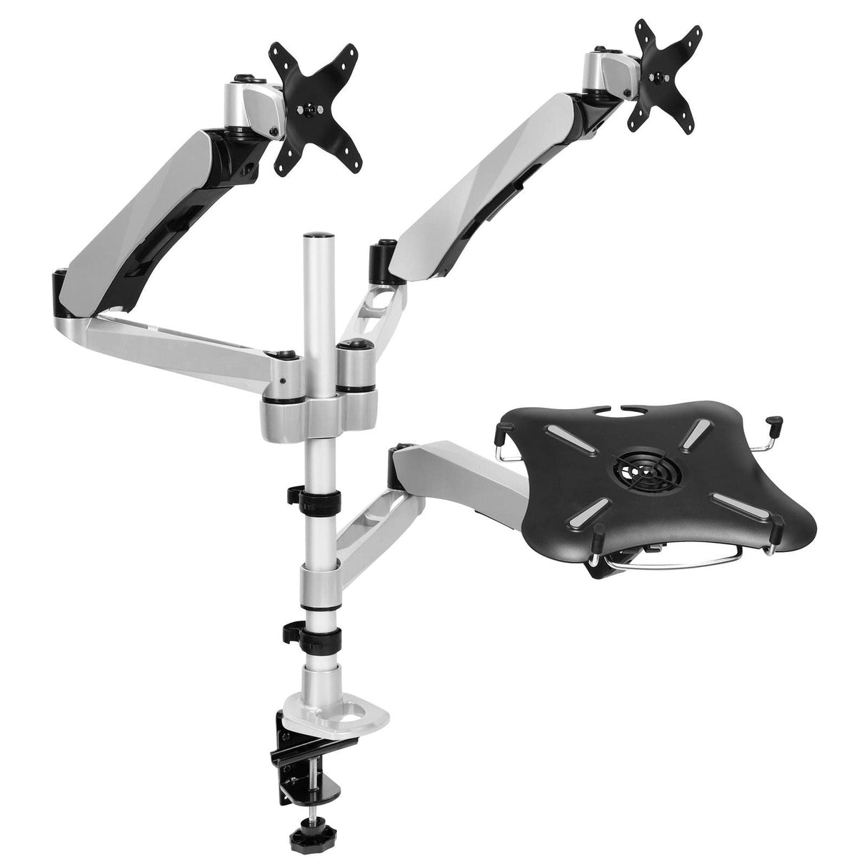 Silver Monitor Mount - Dual Monitor & Laptop Mount with Cooling Fan - Mount-It! - MI-75821