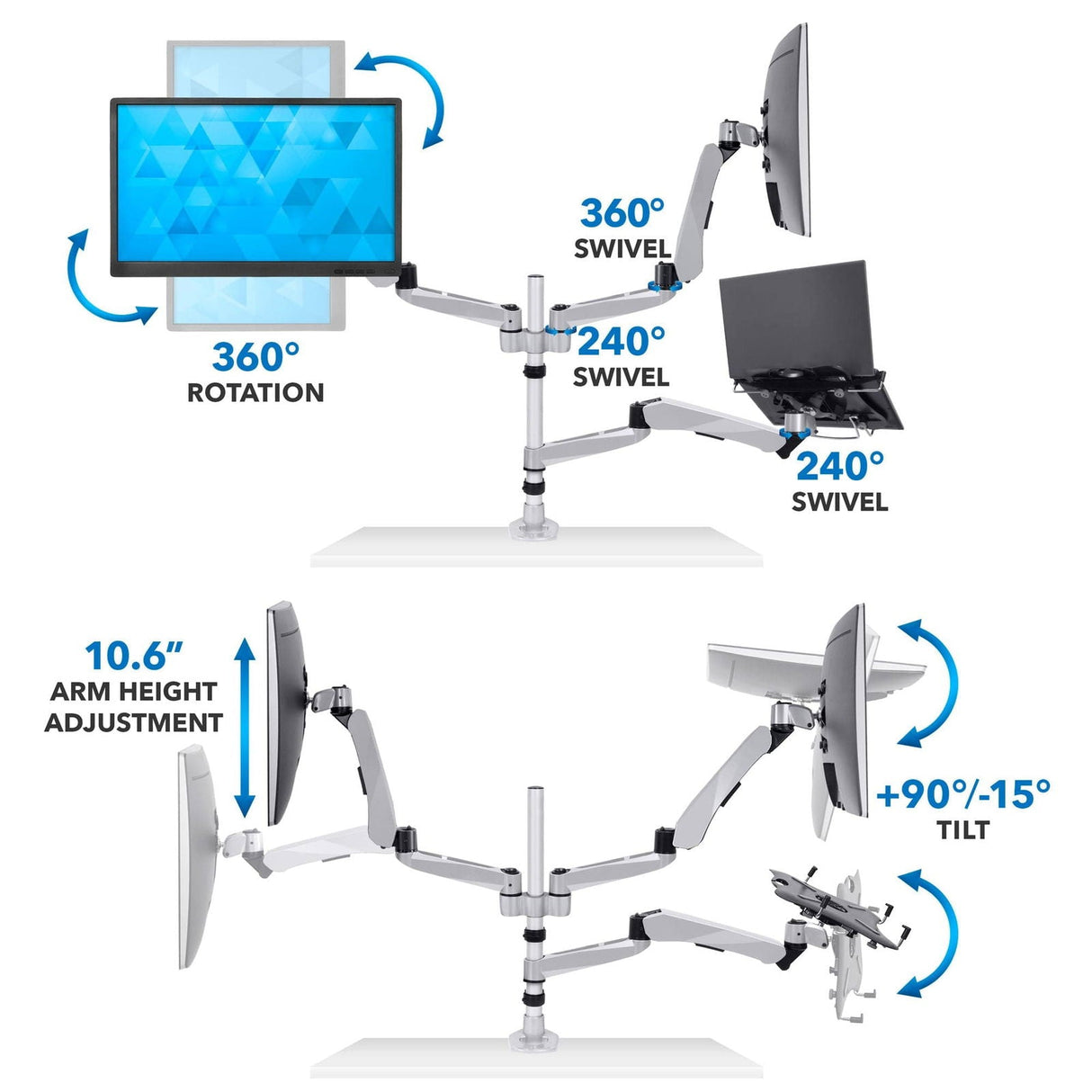 Silver Monitor Mount - Dual Monitor & Laptop Mount with Cooling Fan - Mount-It! - MI-75821