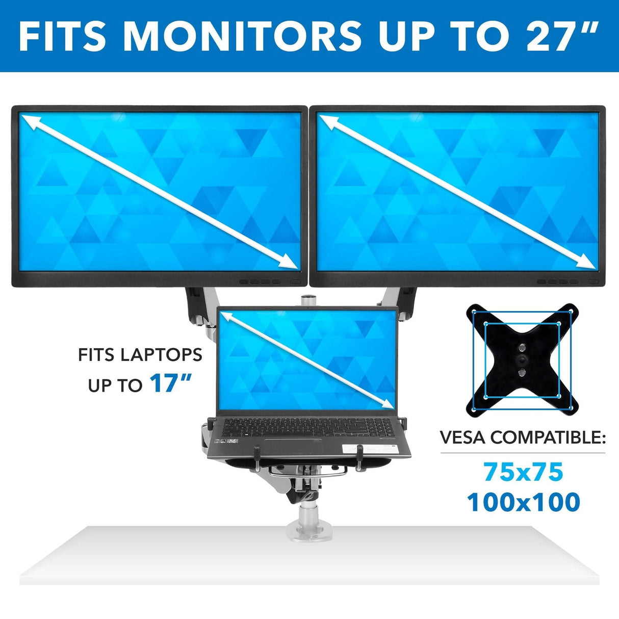 Silver Monitor Mount - Dual Monitor & Laptop Mount with Cooling Fan - Mount-It! - MI-75821