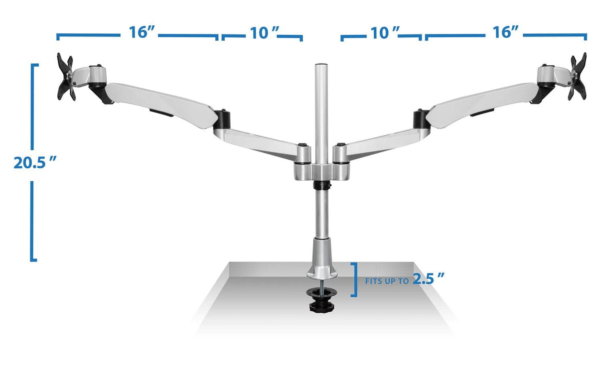 Silver Monitor Mount - Extra-Tall Dual Spring Arm Adjustable Monitor Desk Mount - Mount-It! - MI-45111