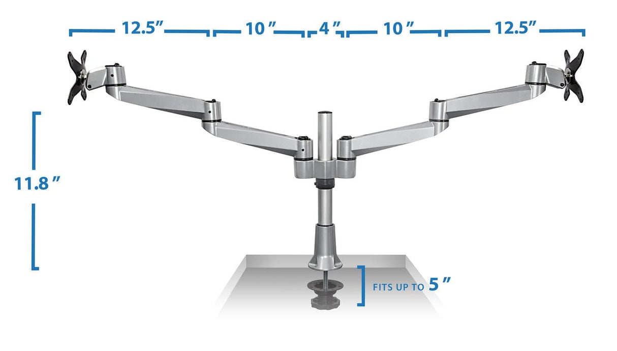 Silver Monitor Mount - Heavy Duty Articulating Dual Monitor Desk Mount - Mount-It! - MI-43111