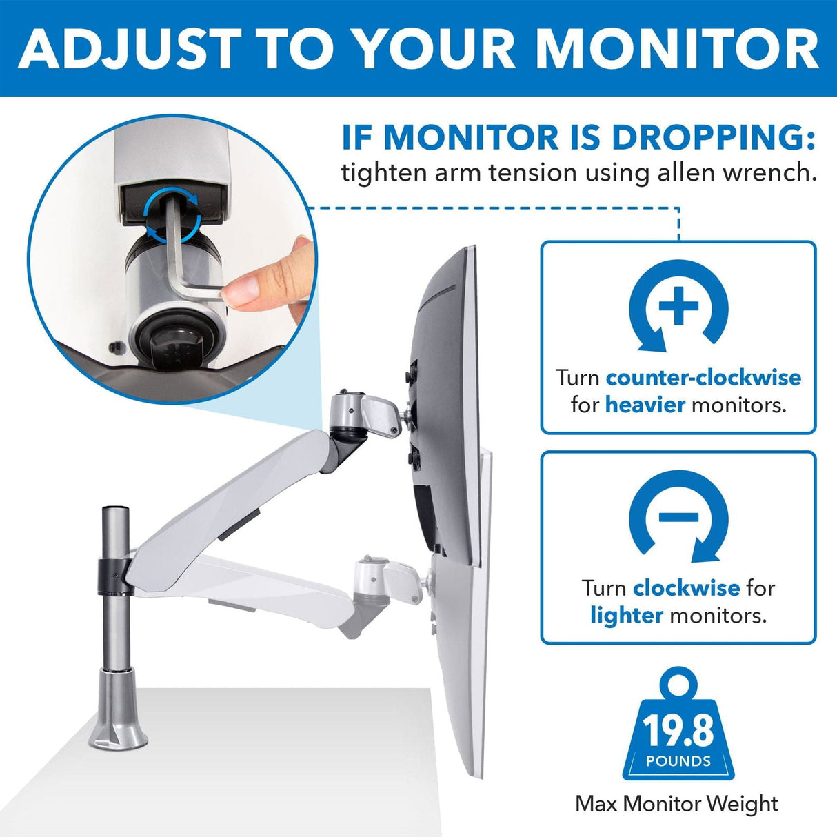 Silver Monitor Mount - Height Adjustable Single Monitor Desk Mount - Mount-It! - MI-34111