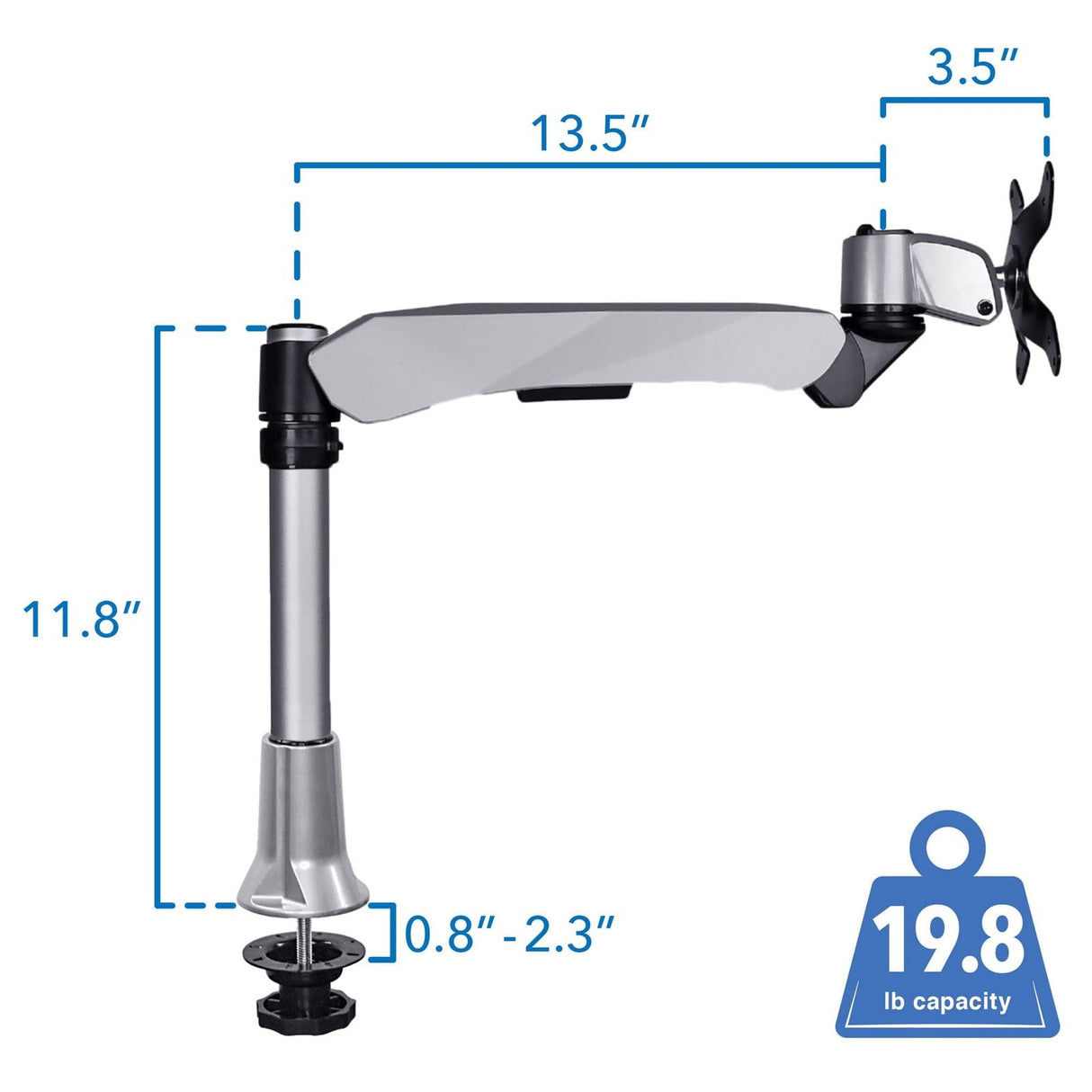 Silver Monitor Mount - Height Adjustable Single Monitor Desk Mount - Mount-It! - MI-34111