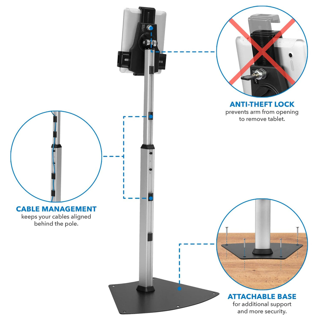 Silver Tablet Stand - Secure Universal Tablet Floor Stand with Lock - Mount-It! - MI-3786