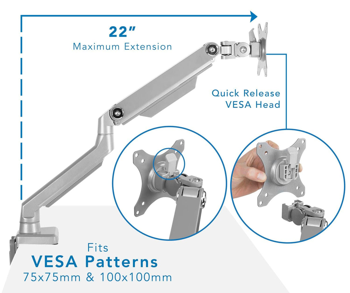 Silver Monitor Mount - Single Monitor Desk Mount - Mount-It! - MI-2761