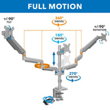 Silver Monitor Mount - Triple Monitor Desk Mount w/ USB, USB-C & Audio Ports - Mount-It! - MI-2753