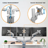 Silver Monitor Mount - Triple Monitor Desk Mount w/ USB, USB-C & Audio Ports - Mount-It! - MI-2753