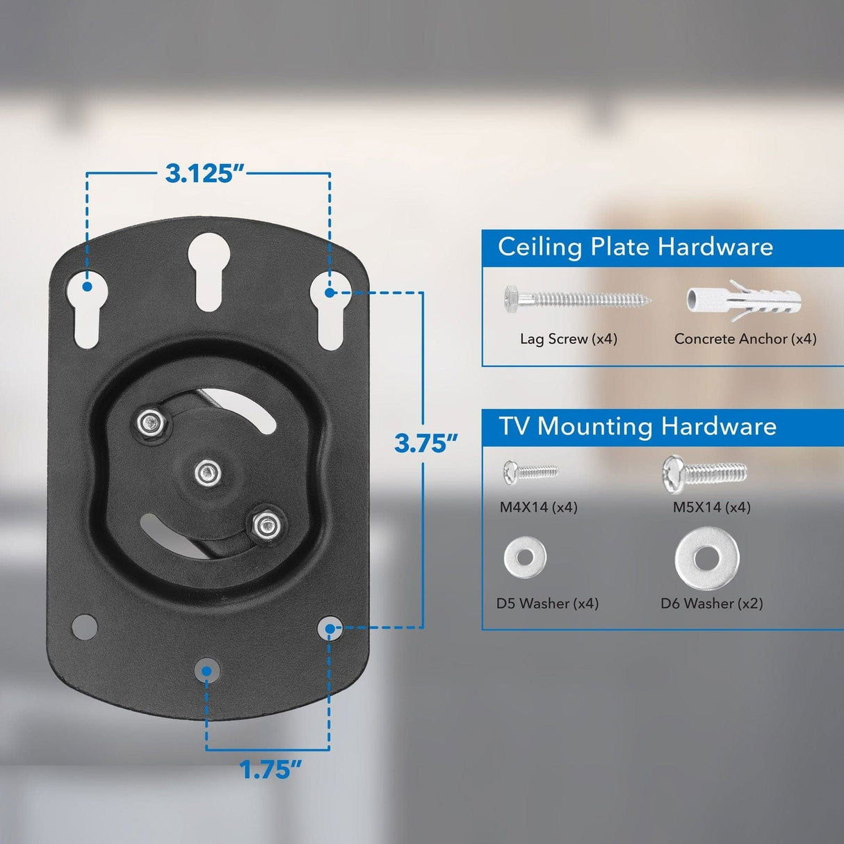 Silver TV Mount - Under Cabinet and Ceiling TV Mount - Mount-It! - MI-4222