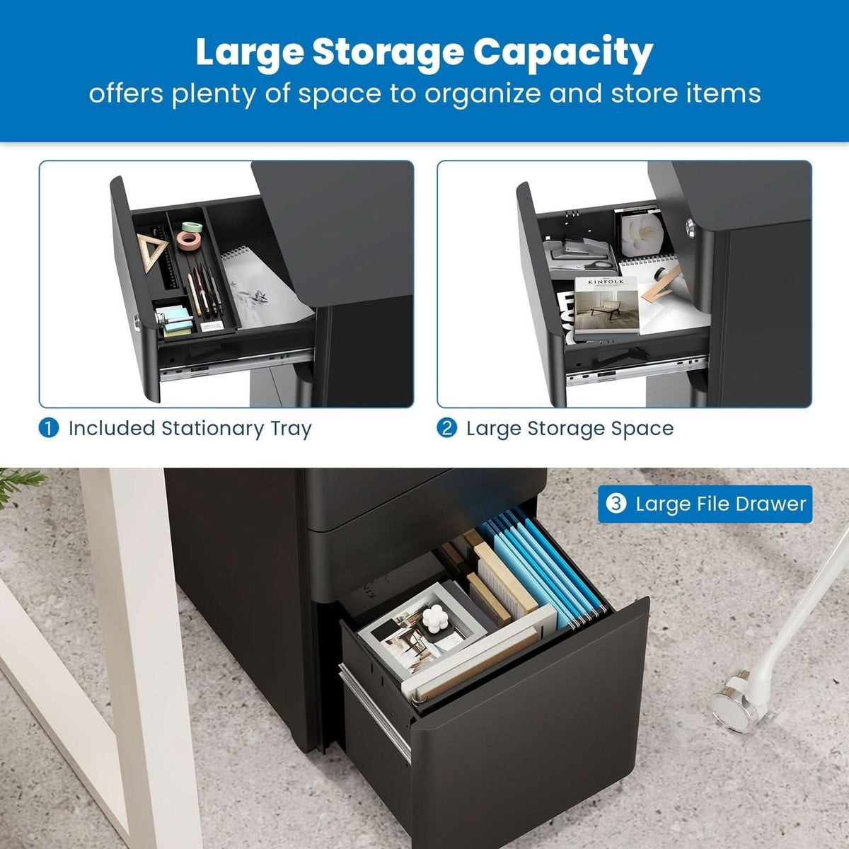 Slim File Rack Slim Rolling File Cabinet with 3 Drawers - Mount-It! – MI-944B – Mount-It!