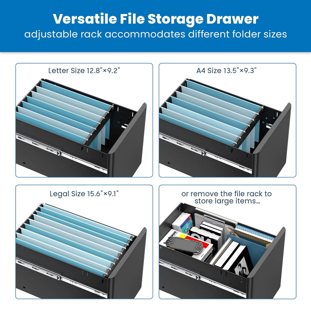 File Cabinet - Slim Rolling File Cabinet with 3 Drawers - Mount-It! -