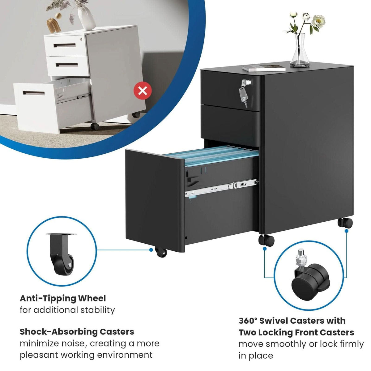 Slim File Rack Slim Rolling File Cabinet with 3 Drawers - Mount-It! – MI-944B – Mount-It!