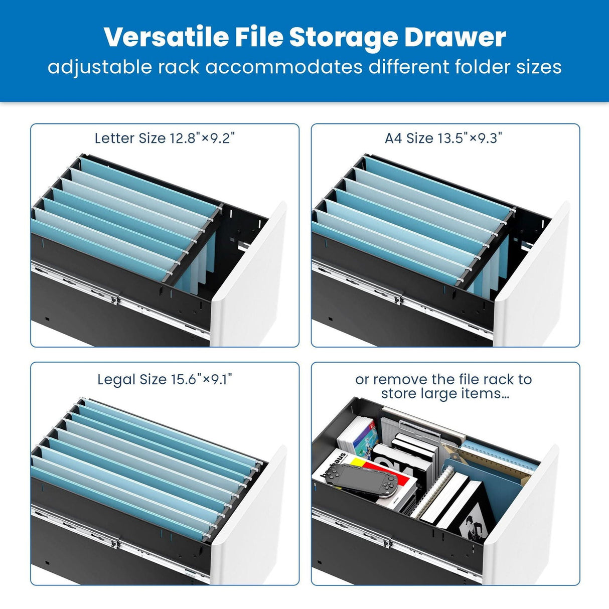 File Cabinet - Slim Rolling File Cabinet with 3 Drawers - Mount-It! -