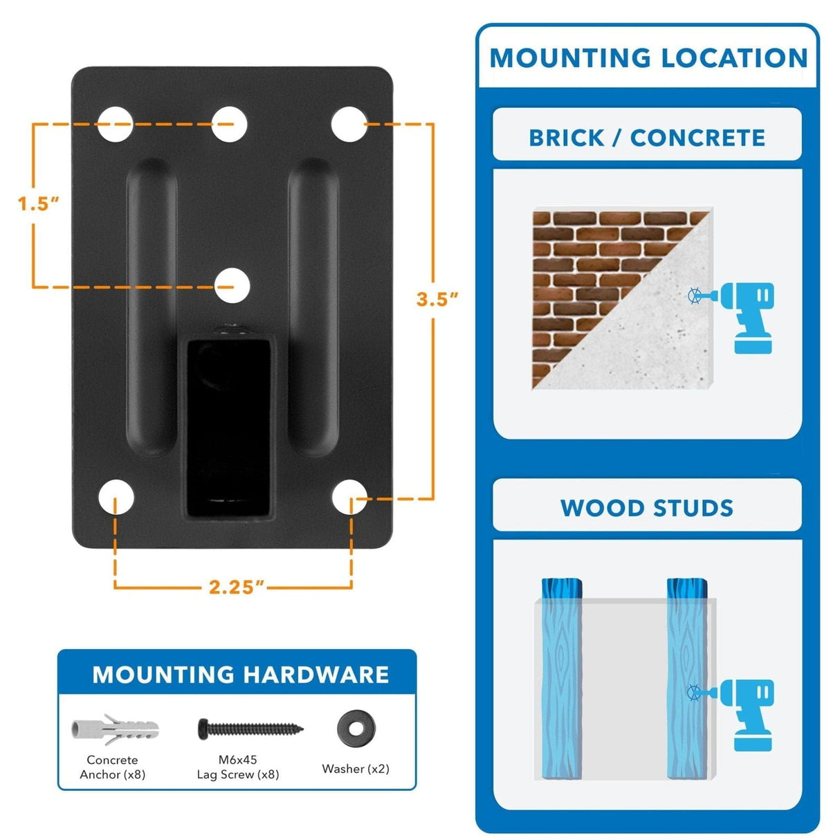 Speaker Mount - Speaker Wall Mounts w/ Sliding Clamps (pair) - Mount-It! - MI-SB37