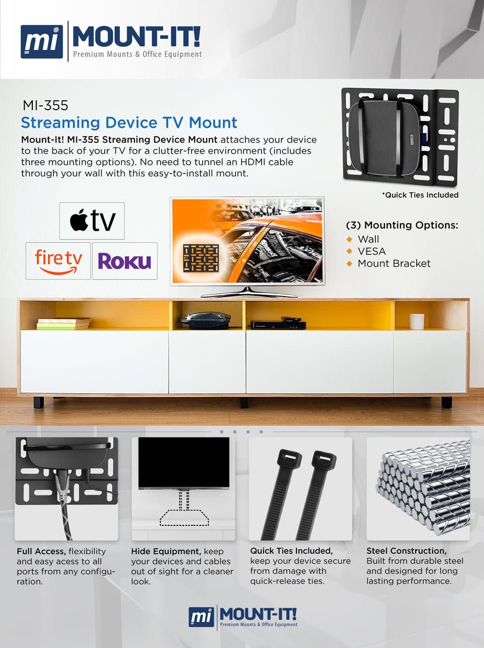 Streaming Media - Streaming Device TV Mount - Mount-It! - MI-355