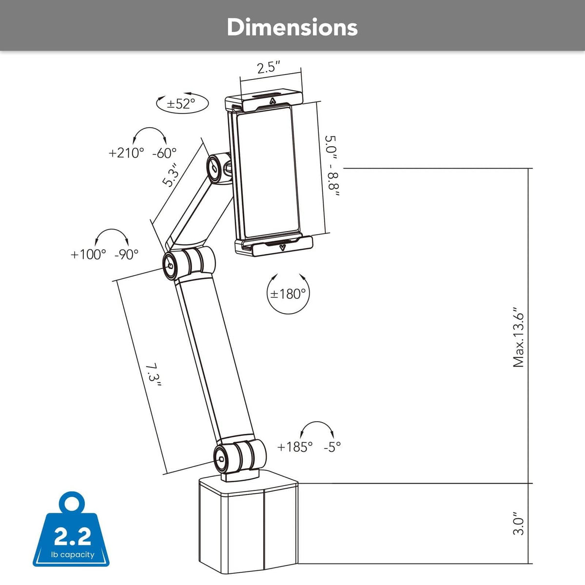 Mobile Arm Computer Mount-It! Tablet Arm for MedHub Mobile Workstations - Mount-It! | MI-16008