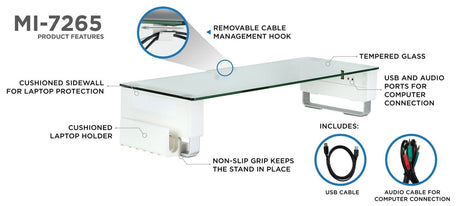 Monitor Risers - Tempered Glass & Aluminum Monitor Stand with USB - Mount-It! - MI-7265