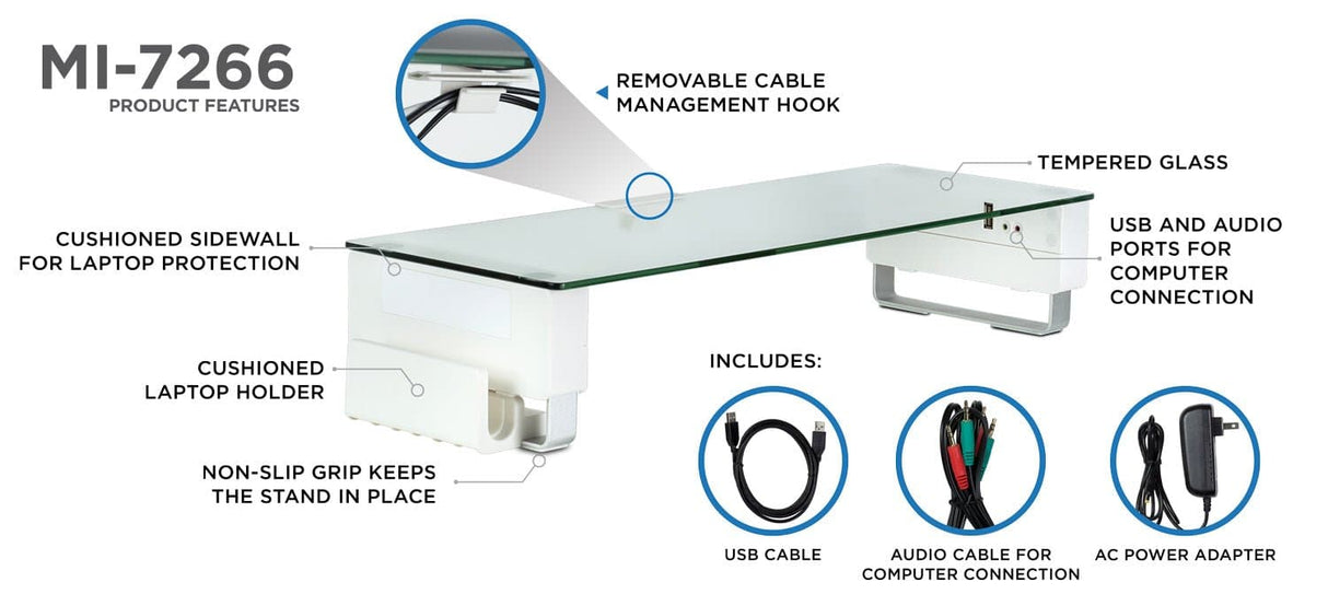 Monitor Risers - Tempered Glass & Aluminum Monitor Stand with USB - Mount-It! - MI-7266