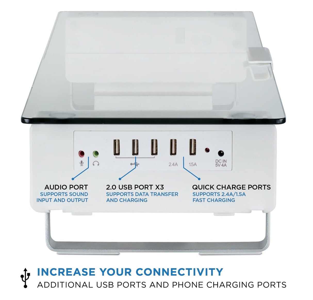 Monitor Risers - Tempered Glass & Aluminum Monitor Stand with USB - Mount-It! - MI-7266