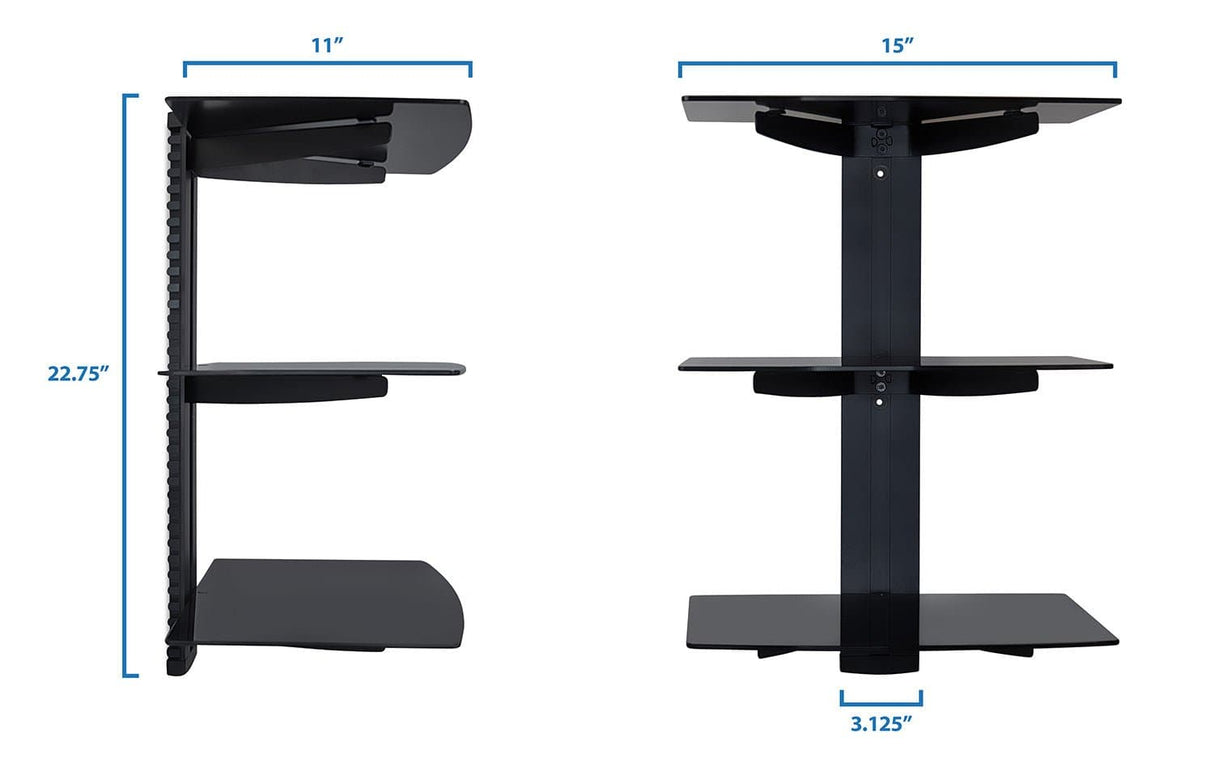 Component Shelves - Triple Floating Wall Shelves for A/V Components - Mount-It! - MI-813