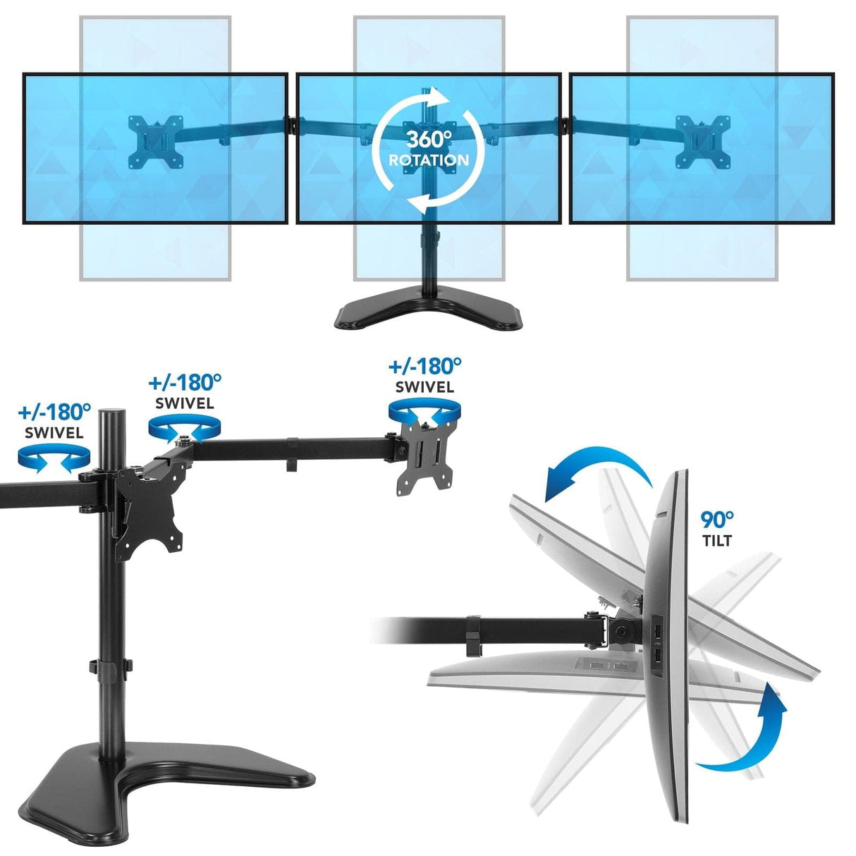 Monitor Stands - Triple Monitor Stand for Screens up to 27" - Mount-It! - MI-2789XL