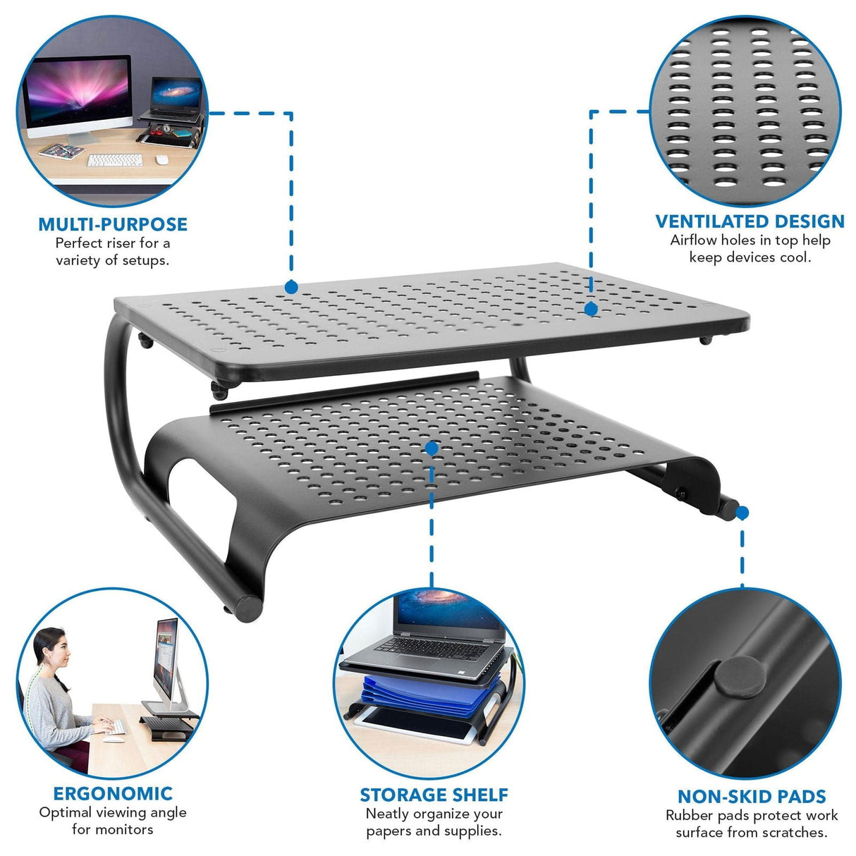 Monitor Risers - Two Tier Monitor Stand with Shelf - Mount-It! - MI-7361