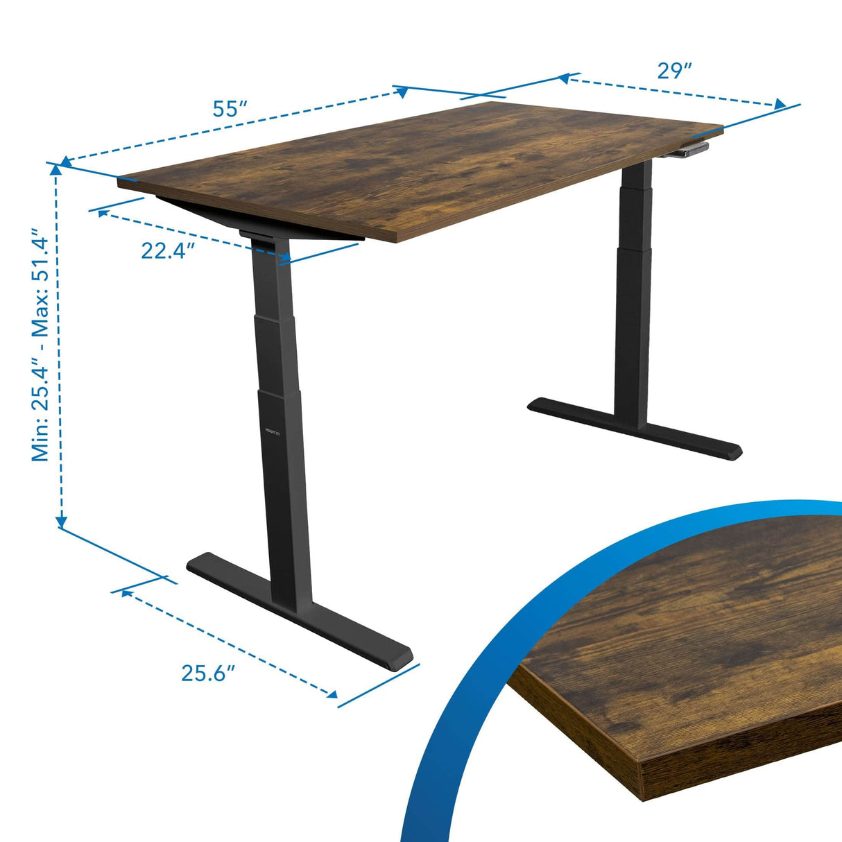 Standing Desk - Ultimate Dual Motor Electric Standing Desk with 55" Tabletop - Black Base - Mount-It! -