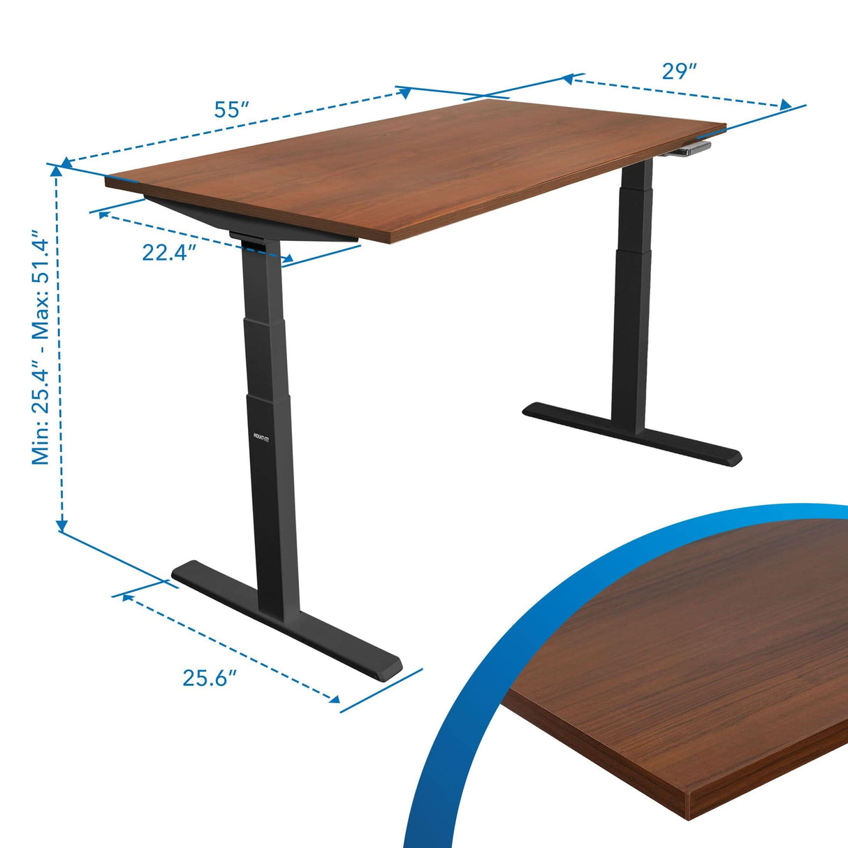 Standing Desk - Ultimate Dual Motor Electric Standing Desk with 55" Tabletop - Black Base - Mount-It! -