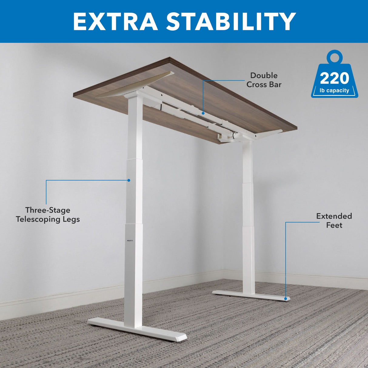 Standing Desk - Ultimate Dual Motor Electric Standing Desk with 55" Tabletop - White Base - Mount-It! -